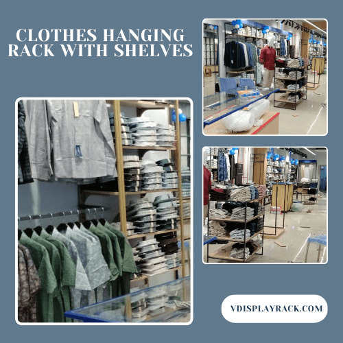 clothes hanging rack with shelves
