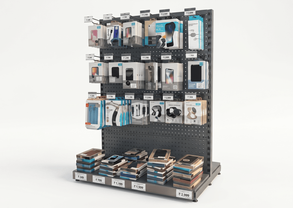 perforated display racks electronic showrooms
