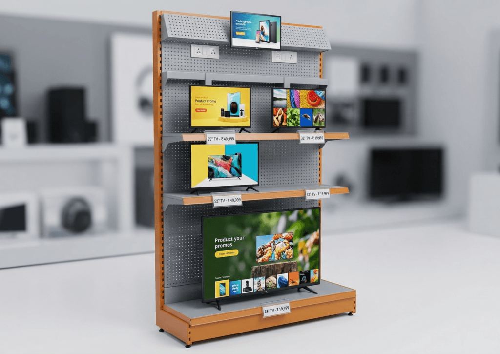 perforated electronic lcd rack for lcd and led television display