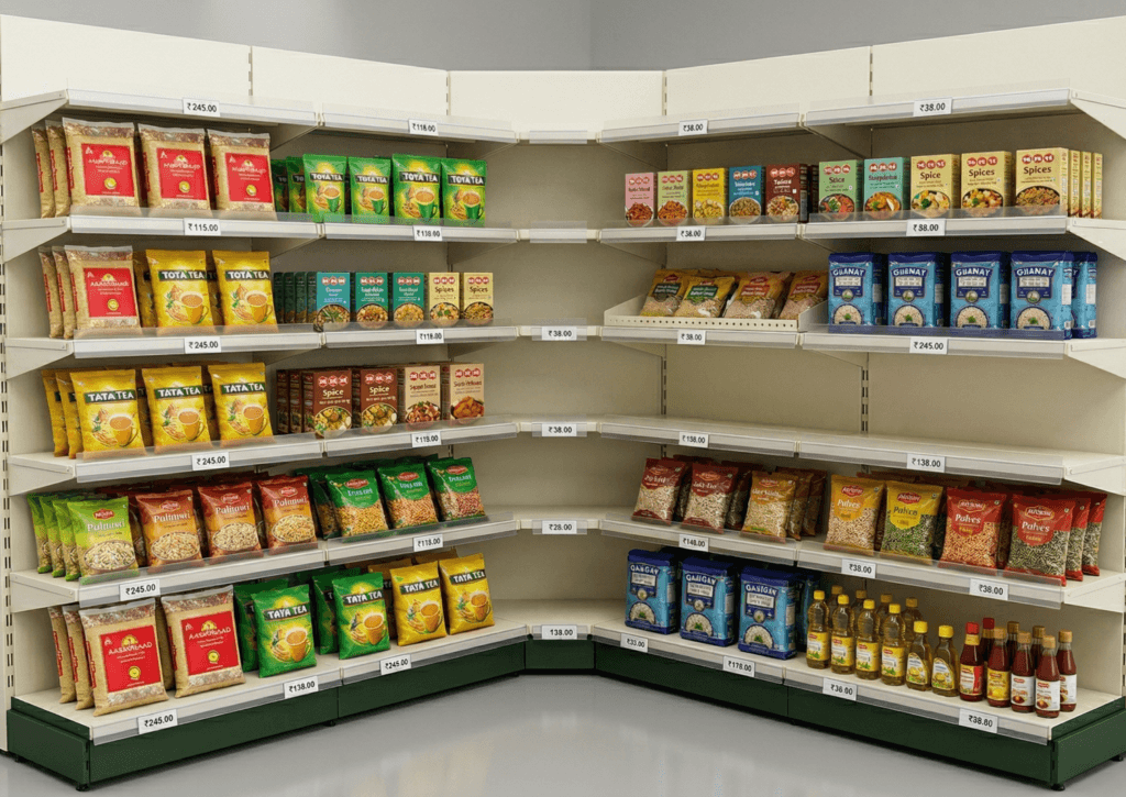 retail supermarket wall corner display racks