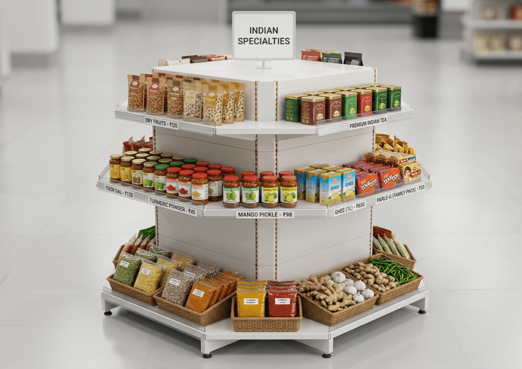 supermarket four sided racks
