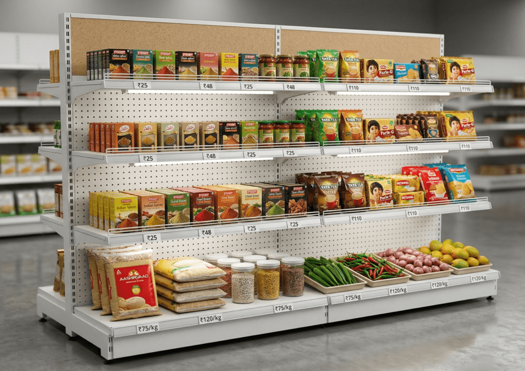 supermarket racks with tube lights