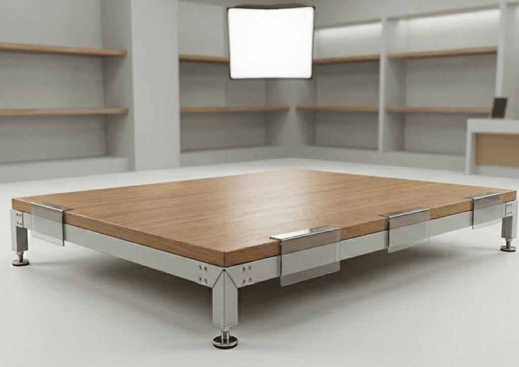 wooden base podiums holding larger heavier electronic products